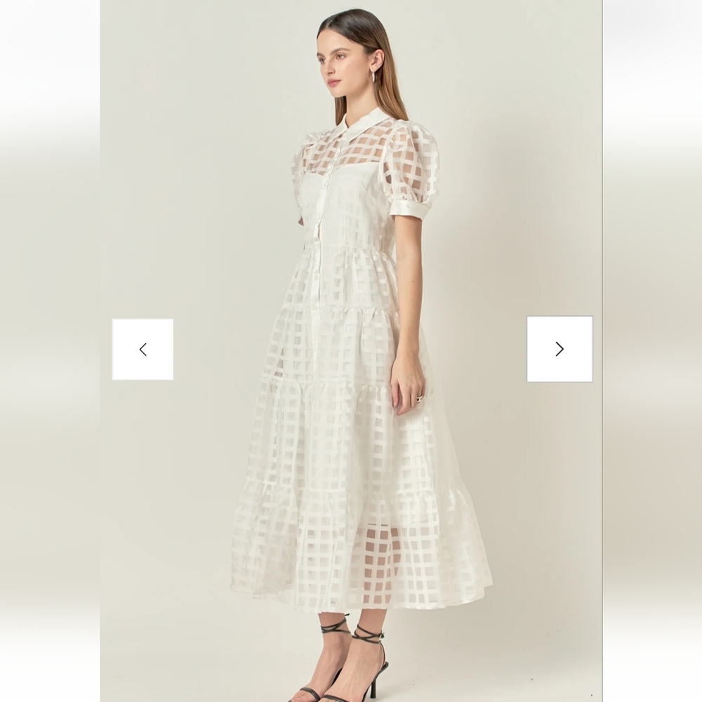 English Factory Gridded Organza Tiered Maxi Dress - Picture 3 of 5